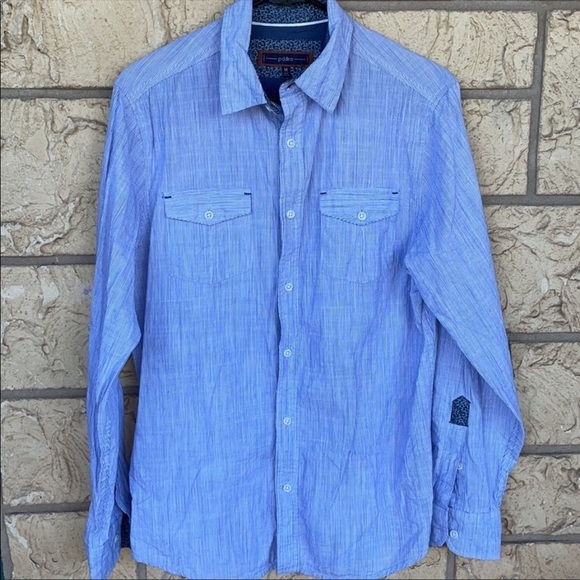 PD & C button up blue and white tiny striped Shirt Med career work Job - Picture 3 of 6